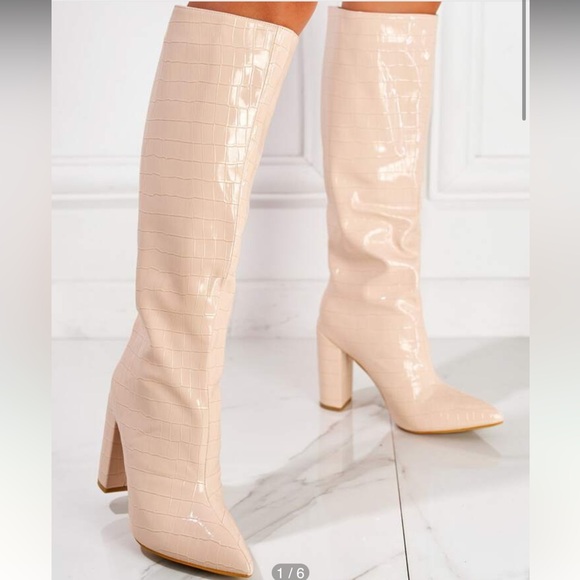 Crocodile Embossed Chunky Heeled Classic Boots size 8 - Picture 10 of 11